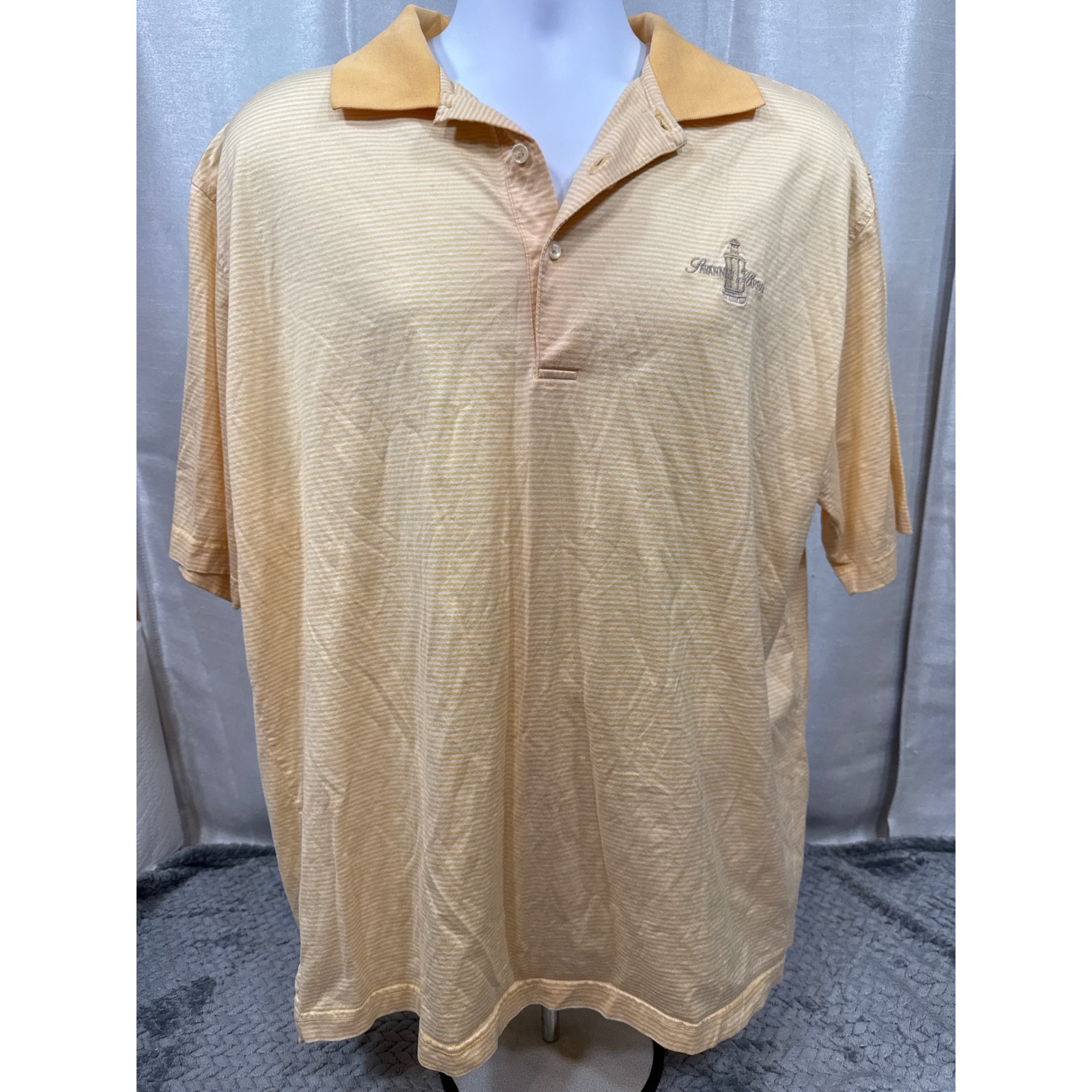 Fairway  Greene Mens Large Yellow Striped Savannah Harbor Cotton Polo